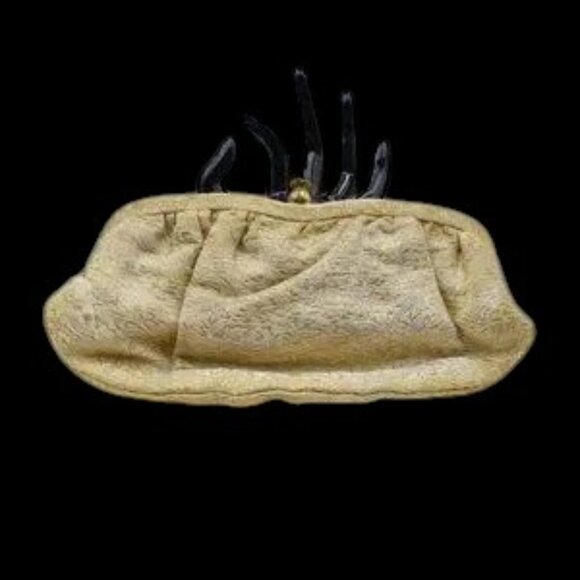 MCM Vintage Brocade Clutch Evening Bag Gold Pink Blue  Purse - Picture 3 of 8